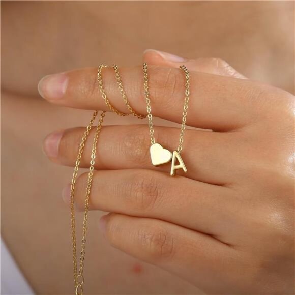 18K Gold Plated Heart Initial Necklace Dainty Letter Pendant Tiny Name Jewelry G - Picture 5 of 7